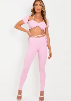 Airport Vibin'|Loungewear*Missy Empire Sabella Pink Tie Waist Leggings