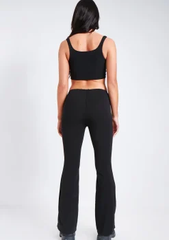 Rave Outfits|Trousers*Missy Empire Sabina Black Ring Cut Out Detail High Waisted Flared Trouser