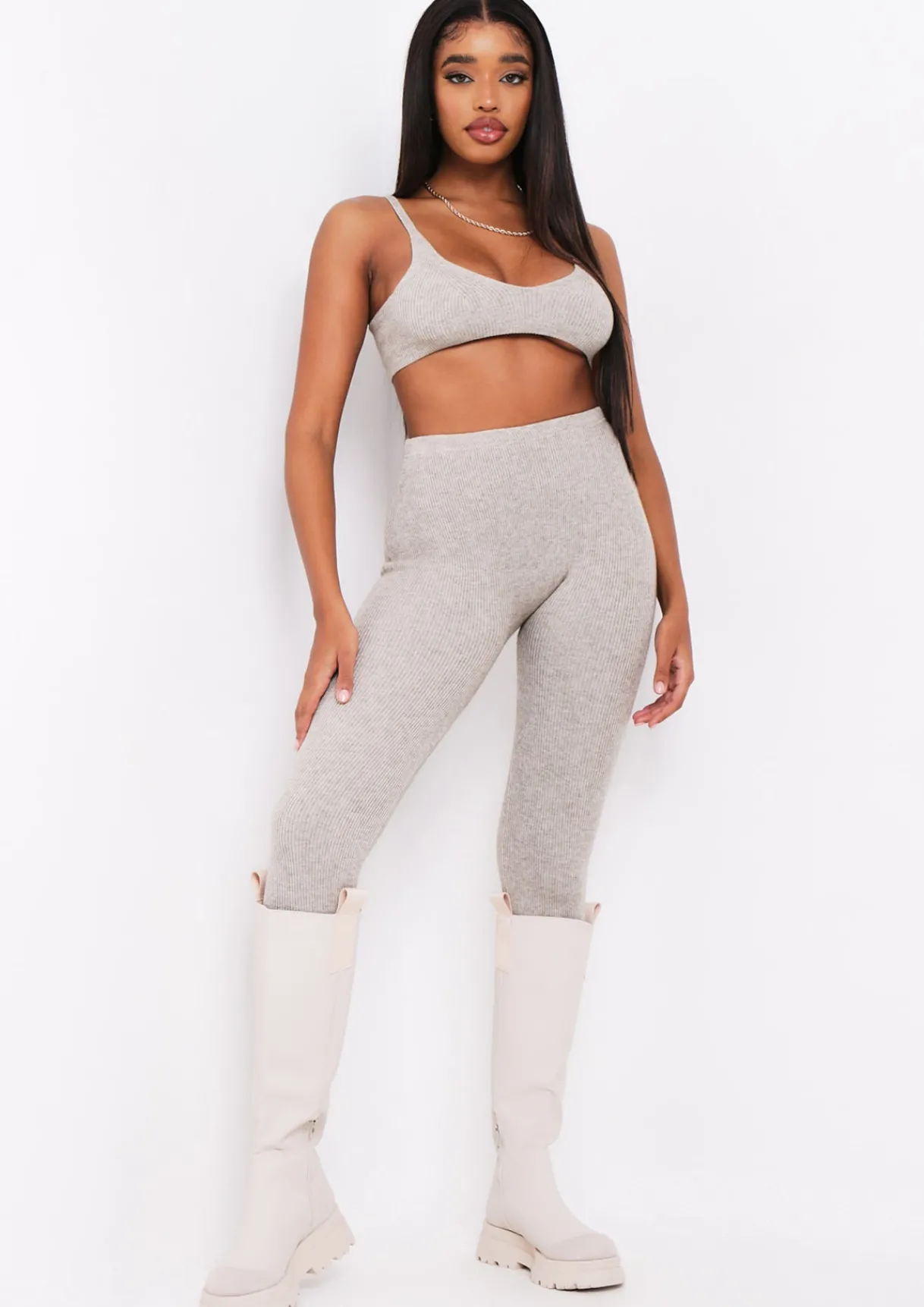 Tops|Loungewear*Missy Empire Saffron Knitted Rib Plunge Bralet Oat