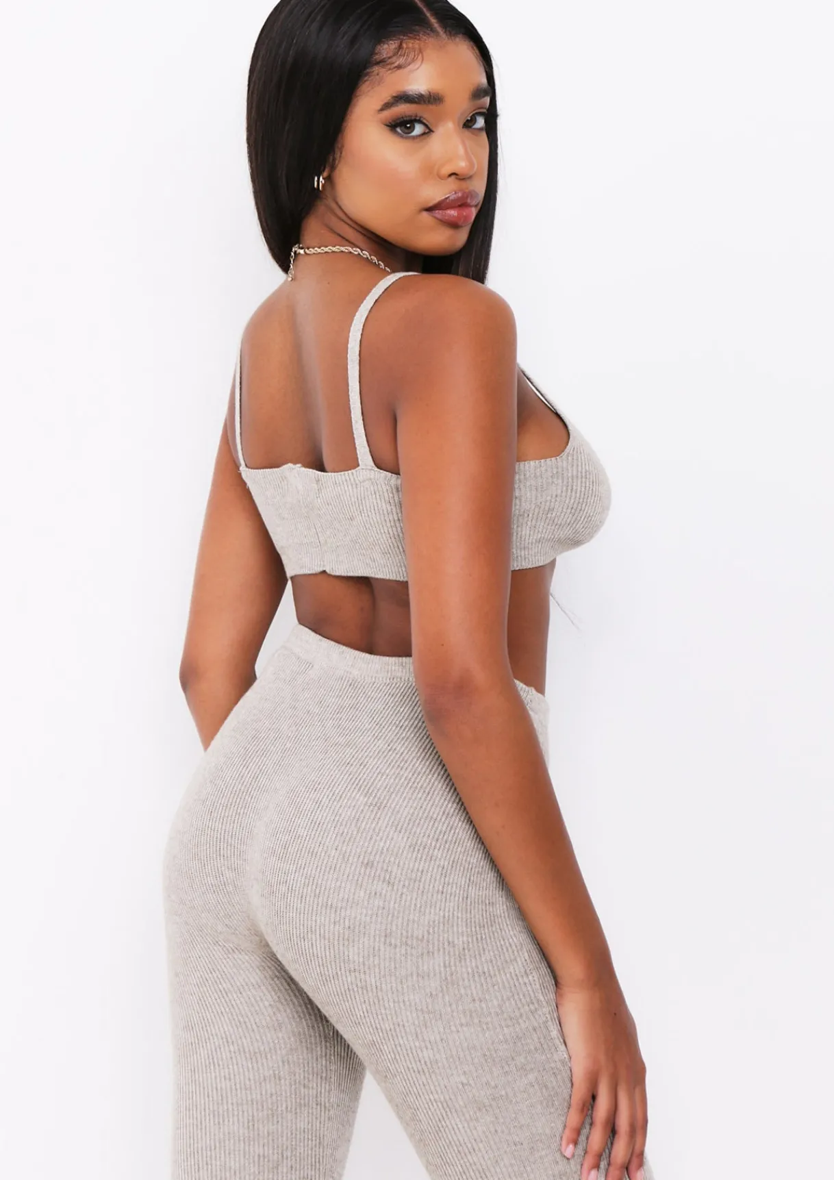 Tops|Loungewear*Missy Empire Saffron Knitted Rib Plunge Bralet Oat