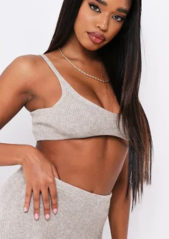 Tops|Loungewear*Missy Empire Saffron Knitted Rib Plunge Bralet Oat