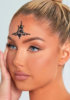 Rave Outfits|Concert Outfits*Missy Empire Saira Black Stick On Face Jewels