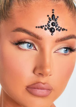 Rave Outfits|Concert Outfits*Missy Empire Saira Black Stick On Face Jewels