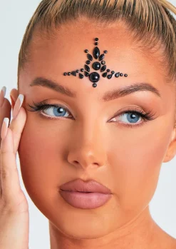 Rave Outfits|Concert Outfits*Missy Empire Saira Black Stick On Face Jewels