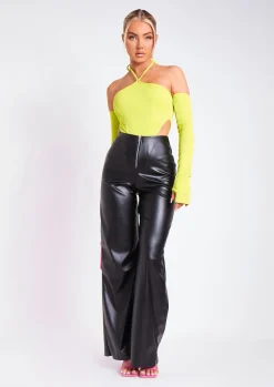 Rave Outfits|Tops*Missy Empire Salma Lime Halter Strap Sleeve Detail Bodysuit