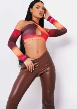 Rave Outfits|Tops*Missy Empire Saoirse Orange Print Cross Halterneck Top Multicoloured