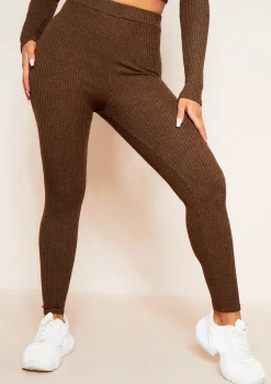 Airport Vibin'|Loungewear*Missy Empire Sarah Chocolate Brushed Ribbed Legging