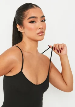 Concert Outfits|Airport Vibin'*Missy Empire Sariah Ribbed Seamless Strappy Unitard Black