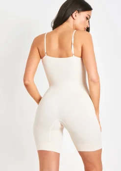 Rave Outfits|Airport Vibin'*Missy Empire Sariah Ribbed Seamless Strappy Unitard Cream
