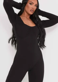 Airport Vibin'|Loungewear*Missy Empire Savannah Knitted Long Sleeve Jumpsuit Black