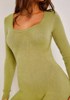 Loungewear|Knitwear*Missy Empire Savannah Knitted Long Sleeve Jumpsuit Olive