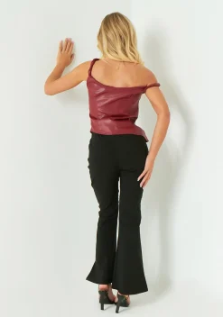 Tops*Missy Empire Scarlett Red Faux Leather Twisted One Shoulder Top