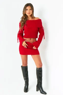 Concert Outfits|Skirts*Missy Empire Scarlette Knitted Fold Down Skirt Red