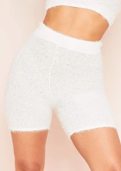Shorts|Nightwear*Missy Empire Seena Fluffy Knit High Waist Shorts White