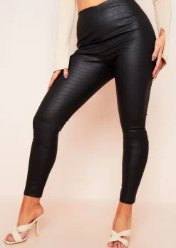 Leggings*Missy Empire Serena Black Croc Print Leather Leggings