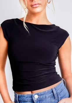 Concert Outfits|Tops*Missy Empire Shae Black Cap Sleeve Top
