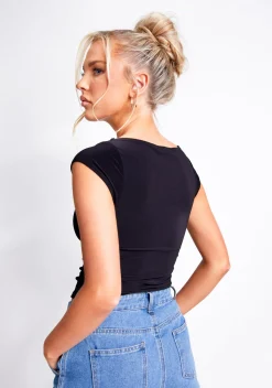 Concert Outfits|Tops*Missy Empire Shae Black Cap Sleeve Top