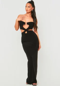 The Party Edit|Little Black Dresses*Missy Empire Sienna Double Layer Slinky Bandeau Cut Out Maxi Dress black