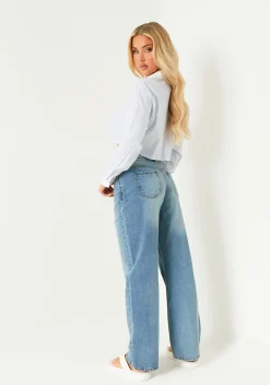 Tops*Missy Empire Sienna Blue Crop Stripe Shirt