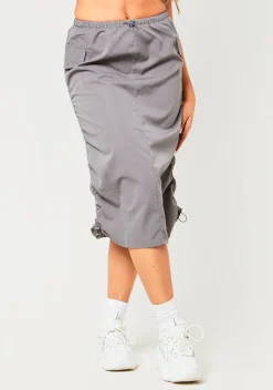 Concert Outfits|Skirts*Missy Empire Sienna Charcoal Parachute Ruched Side Cargo Midi Skirt