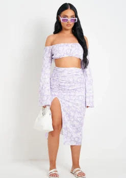 Skirts|Co-Ords*Missy Empire Sienna Lilac Floral Print Midi Skirt With Slit