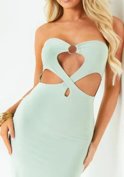 Party Dresses|Going Out Dresses*Missy Empire Sienna Sage Double Layer Slinky Bandeau Cut Out Maxi Dress Green
