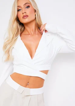 Coats & Jackets|Blazers*Missy Empire Sienna White Wrap Cut Out Detail Cropped Blazer