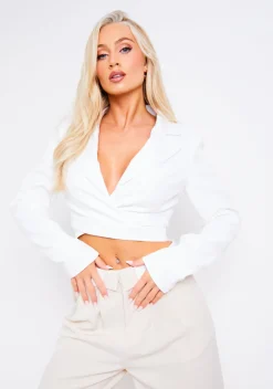 Coats & Jackets|Blazers*Missy Empire Sienna White Wrap Cut Out Detail Cropped Blazer
