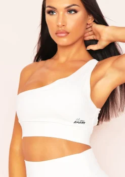 Gym Tops|Tops*Missy Empire Siera Missy Sport One Shoulder Cut Out Gym Top Cream
