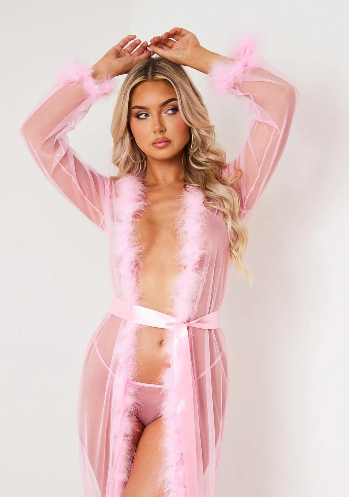 Nightwear|Lingerie*Missy Empire Sierra Fluffy Trim Maxi Dressing Gown Pink