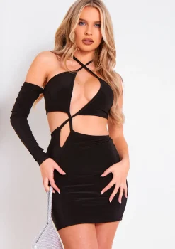 Rave Outfits|Little Black Dresses*Missy Empire Siya Black Asymmetric Cut Out Detail Dress