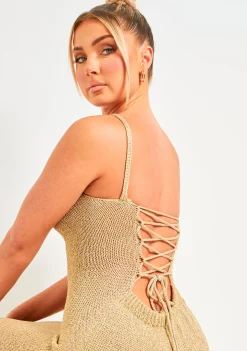 The Party Edit|Knitted Dresses*Missy Empire Skylar Metallic Knit Midi Dress Gold