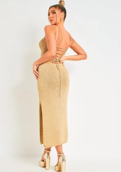 The Party Edit|Knitted Dresses*Missy Empire Skylar Metallic Knit Midi Dress Gold