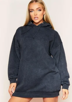 Airport Vibin'|Loungewear*Missy Empire Sofia Charcoal Acid Wash Oversized Hoodie Dress