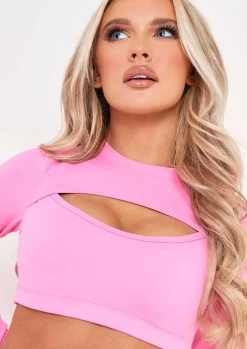 Gym Tops|Tops*Missy Empire Sofia Cut Out Gym Crop Top Pink