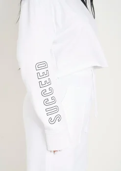 Airport Vibin'|Tracksuits*Missy Empire Sofia Black Succeed Slogan Cropped Sweatshirt White