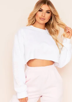Airport Vibin'|Loungewear*Missy Empire Sofia Succeed Slogan Cropped Sweatshirt White
