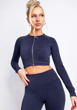 Gym Tops|Coats & Jackets*Missy Empire Solana Acid Wash Cropped Active Sport Jacket Black
