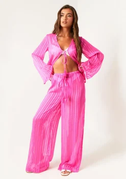 Trousers*Missy Empire Sophie Pink Sheer Stripe Beach Cover Up Trouser