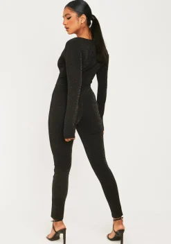 Jumpsuits & Playsuits*Missy Empire Stacey Black Glitter Square Neck Jumpsuit