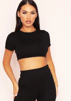 Tops|Basics*Missy Empire Stassie Capped Sleeve Crop Top Black