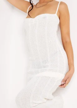Knitted Dresses|Maxi Dresses*Missy Empire Stella Ruched Front Crochet Maxi Dress Ivory