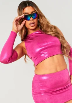 Rave Outfits|Concert Outfits*Missy Empire Stephanie Metallic Micro Mini Skirt Pink