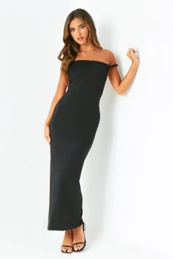The Party Edit|Little Black Dresses*Missy Empire Talia Black Twist Back Slinky Maxi Dress