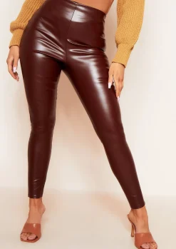 Leggings*Missy Empire Tallis High Waisted Vegan Leather Smooth Finish Leggings Chocolate