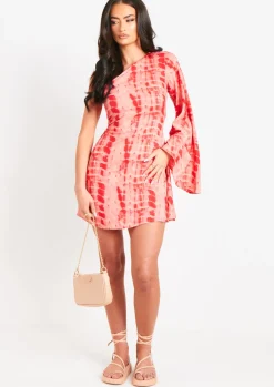 Long Sleeve Dresses|Mini Dresses*Missy Empire Tanya Pink Tie Dye Printed Beach Dress