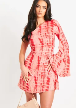 Long Sleeve Dresses|Mini Dresses*Missy Empire Tanya Pink Tie Dye Printed Beach Dress