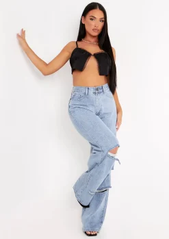 Rave Outfits|Tops*Missy Empire Tatiana Black Satin Lace Crop Top