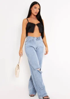 Rave Outfits|Tops*Missy Empire Tatiana Black Satin Lace Crop Top