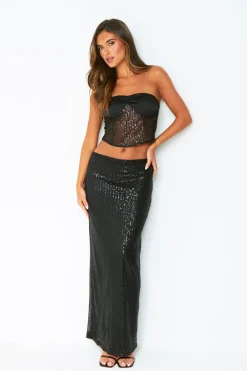 The Party Edit|Tops*Missy Empire Tegan Black Satin Sequin Bandeau Top